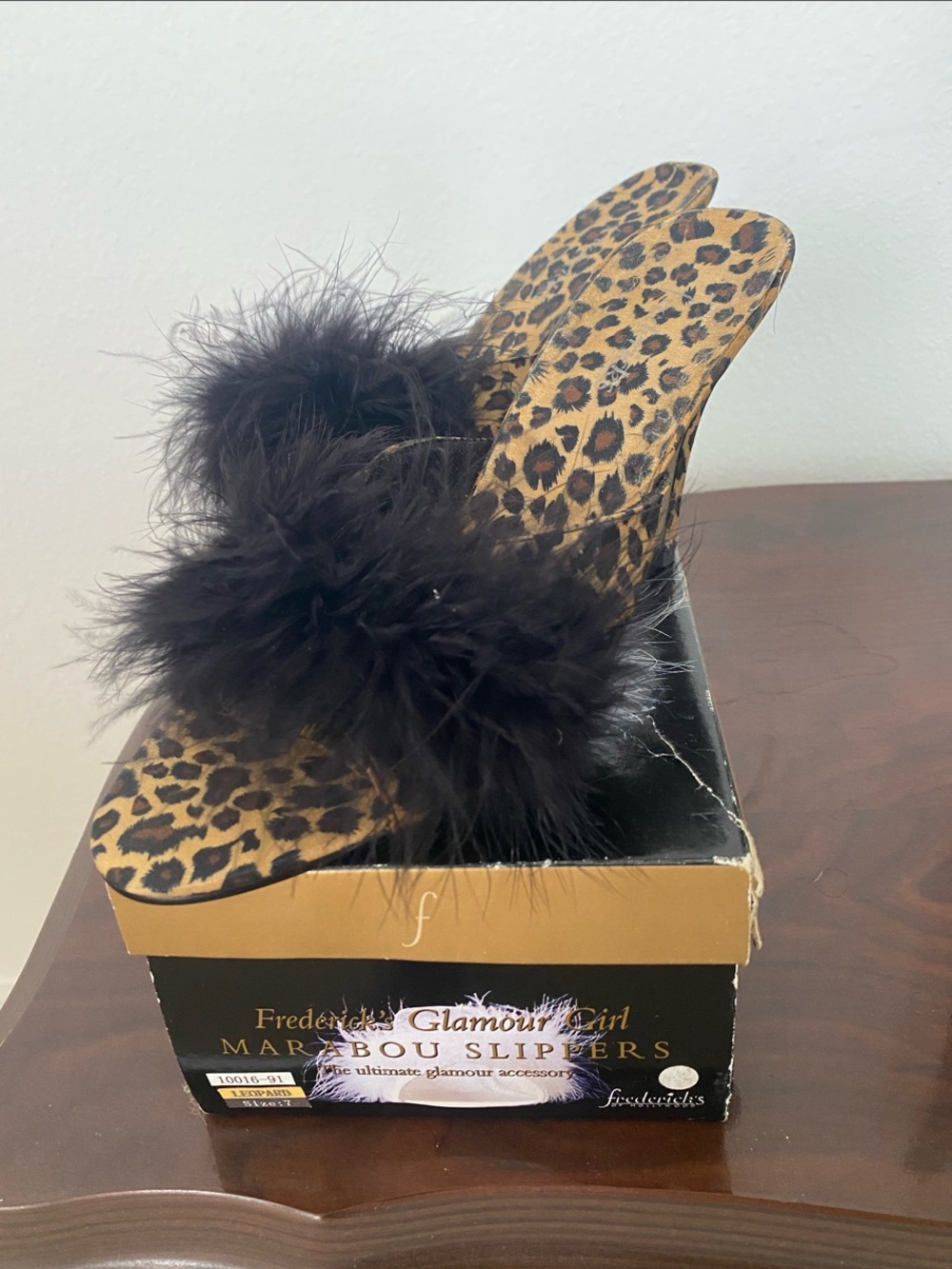 Frederick's of Hollywood Leopard Print Slides with Black Marabou